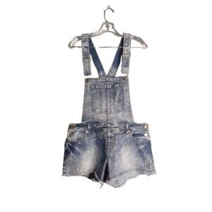 Fire Los Angeles Stone Wash Denim Bib Overall Shorts Womens Size Small Raw Hem